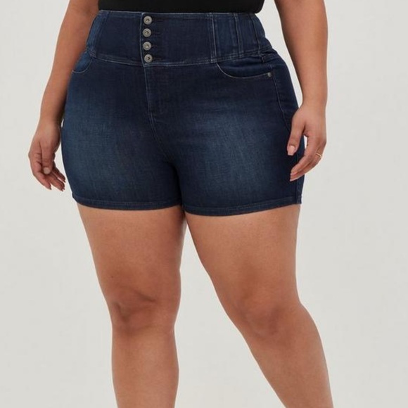 Torrid Jean Shorts Denim Corset High Rise Shortie Short Super Soft Dark Wash 26 - Picture 2 of 10